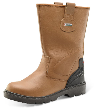 Click Footwear Premium Rigger Safety Work Boots Tan with Heel Support CF8 6-13