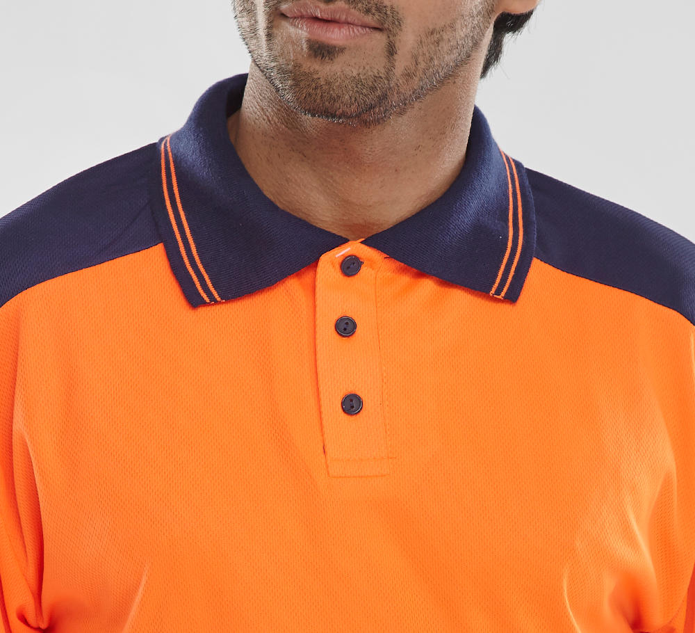 Yellow/Navy or Orange/Navy Hi Viz Polo Shirt 3M EN20471 Small - 4XL