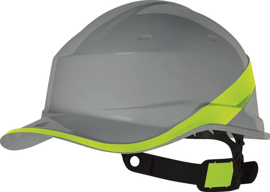 Delta Plus Hard Hat Safety Helmet Grey Hi Viz Band Textile Harness Adjustable