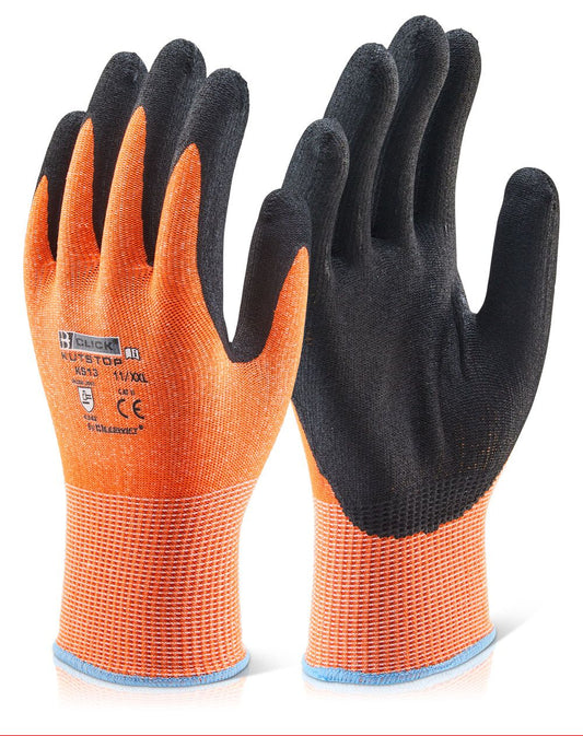 Click Kutstop Amber KS13 Level 3 Cut Resistant Gloves Nitrile Palm 10 Pair Pack