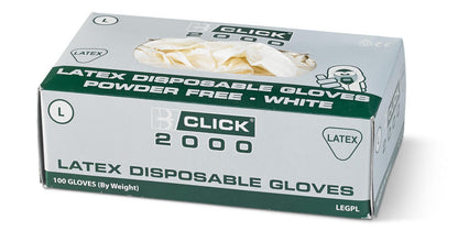 Click 2000 Latex Powder Free Disposable Gloves 100 Pack All Sizes EN455-1