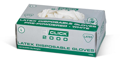 Click 2000 Latex Powdered Disposable Gloves 100 Pack Small - XL EN455-1