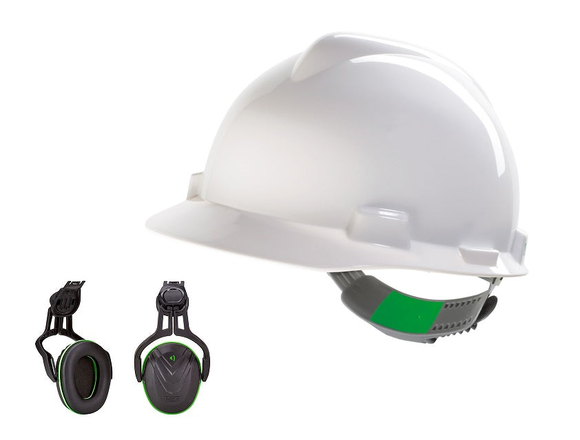 MSA VGard Safety Helmet Hard Hat with Mounted Ear Defenders 6 Colours SNR28db