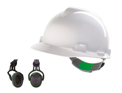 MSA VGard Safety Helmet Hard Hat with Mounted Ear Defenders 6 Colours SNR28db