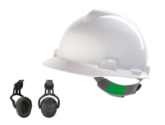 MSA VGard Safety Helmet Hard Hat with Mounted Ear Defenders 6 Colours SNR28db