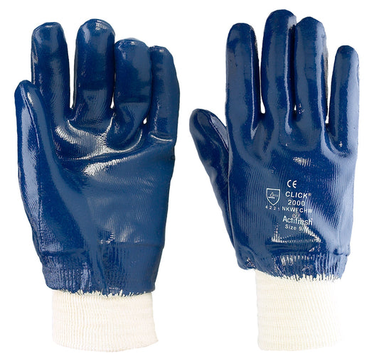 Click Blue Nitrile Heavy Duty Work Gloves 10 Pair Pack Knit Wrist Size 10 XL