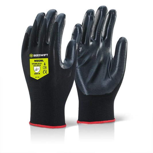 Click 2000 Nitestar Nitrile Coated Precision Work Gloves Black 10 Pair Pack