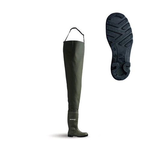 Dunlop PVC Chest Waders Green Safety Steel Toecap/Midsole Waterproof