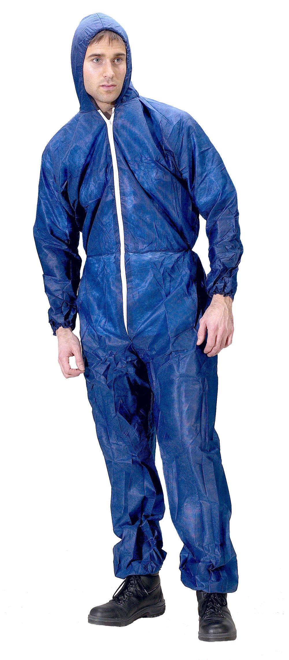 Click Once Disposable Suit Overalls Coverall Blue Medium - XXL with Zip 10 Pack