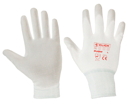 Click Painters Decorators Grip Gloves PU Coated White Small - XL Hand Protection