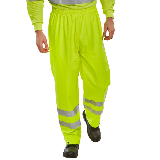 B-Seen Super B-Dri Hi Vis Waterproof Overtrousers Saturn Yellow
