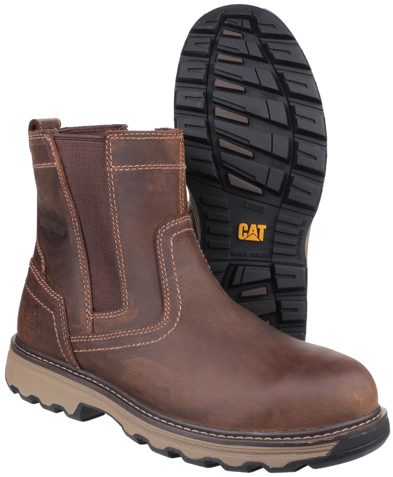 Caterpillar CAT Pelton Chelsea Dealer Safety Work Boots Brown Leather