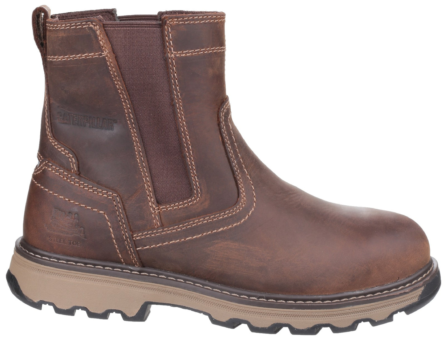 Caterpillar CAT Pelton Chelsea Dealer Safety Work Boots Brown Leather