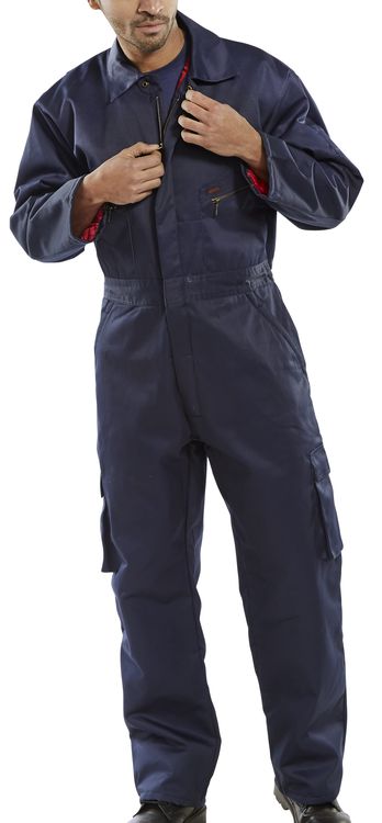 Click Lined Padded Quilted Boilersuit Overalls Coverall Navy Blue Insulated