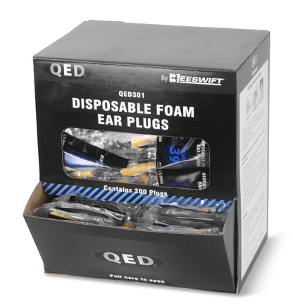 QED301 Disposable Ear Plugs in Dispenser Box Yellow Pair packs SNR39db EN352