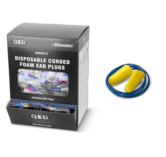 QED Corded Disposable Ear Plugs Individually Bagged 200 Pack SNR39db EN352
