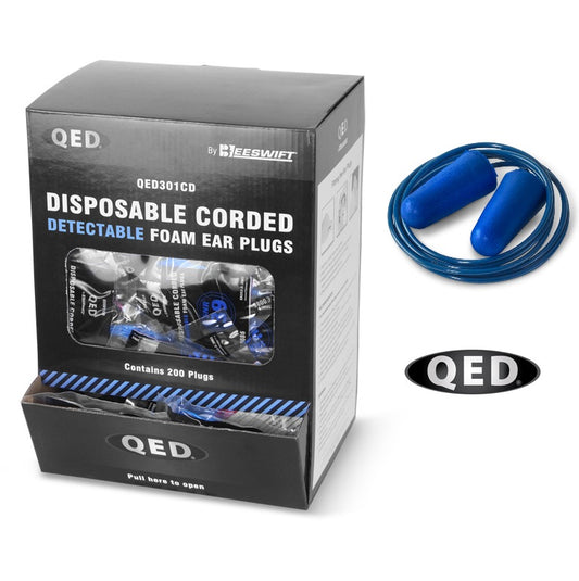QED Corded Detectable Ear Plugs Blue Wrapped in Pairs SNR39db EN352 Pack 100