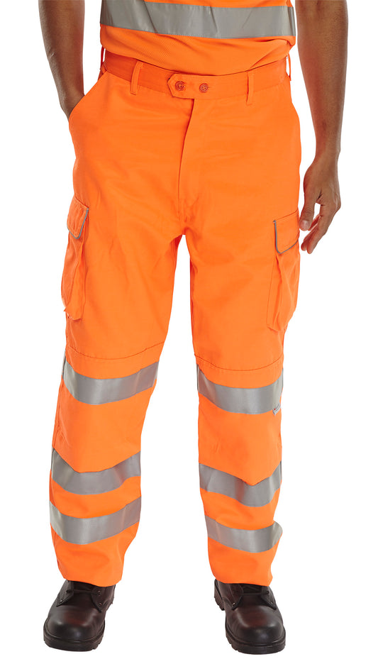 Hi Viz High Vis Trousers Orange/Yellow Work Trousers Teflon Coated RIS 3279 TOM