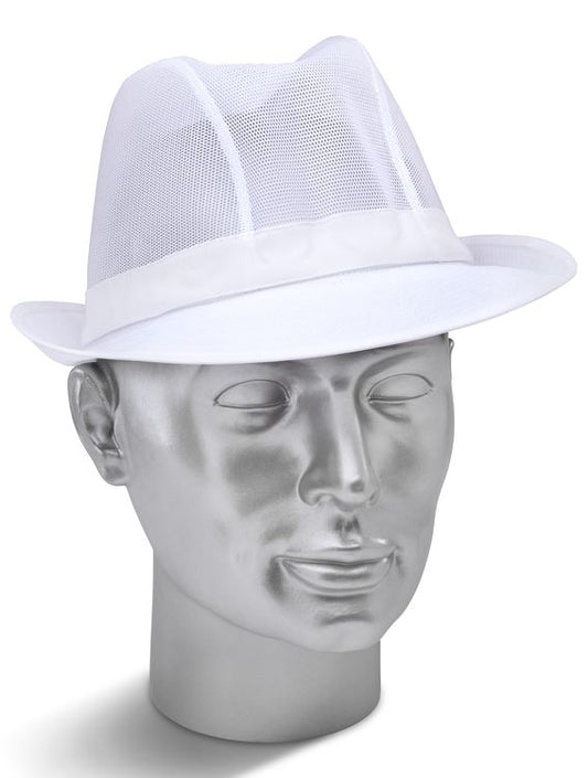 Butchers Trilby Hat White Mesh Washable Catering Hat Lightweight