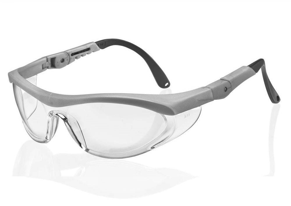 B Brand Utah Safety Specs Glasses Clear Lens Grey Nylon Frame EN166 Class I Pair