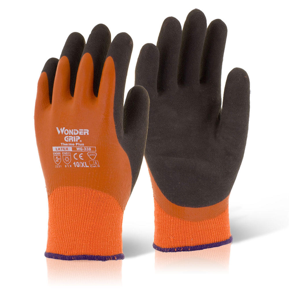 Wondergrip Thermo Plus Latex Work Gloves Orange/Black WG338 Waterproof