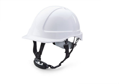 Vented Safety Helmet Reduced Peak Black White Hard Hat Chinstrap Sweatband