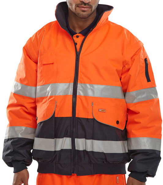 Europa Hi Viz Bomber Jacket Orange/Navy or Yellow/Navy Waterproof S-3XL EN20471