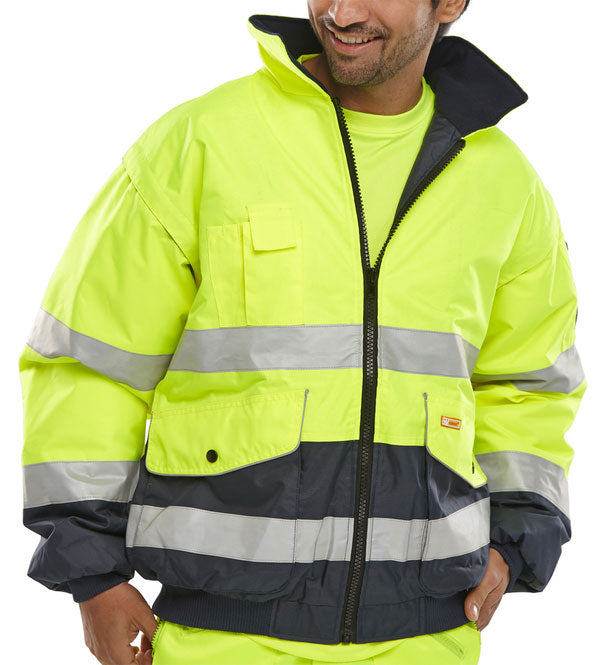 Europa Hi Viz Bomber Jacket Orange/Navy or Yellow/Navy Waterproof S-3XL EN20471