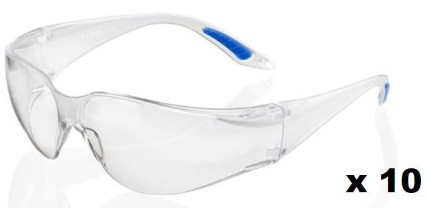 Vegas Safety Glasses Specs Clear Lens Wraparound Lightweight - Pack of 10