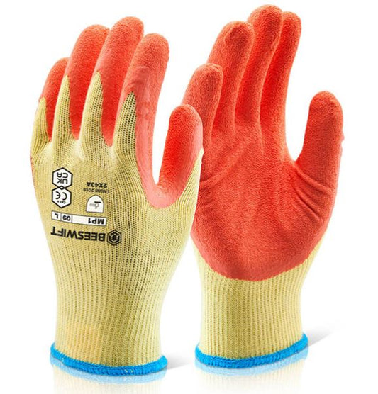 Beeswift Multi Purpose Builders Gloves - Orange Latex - Sizes Small - XL - Pack of 10