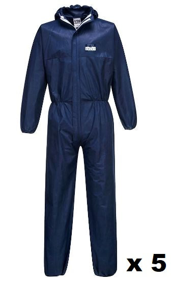 Portwest ST30 Type 5/6 Coveralls Disposable Overall White Navy Blue SMS 5 Pack