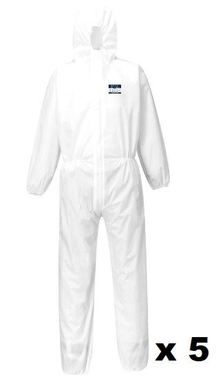 Portwest ST30 Type 5/6 Coveralls Disposable Overall White Navy Blue SMS 5 Pack
